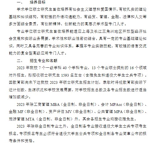 上海对外经贸大学2023年招收攻读硕士学位研究生简章