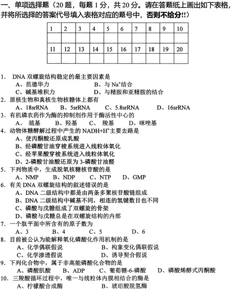 扬州大学2022年考研真题：883动物生物化学