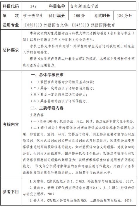 西南科技大学考研专业课考试大纲