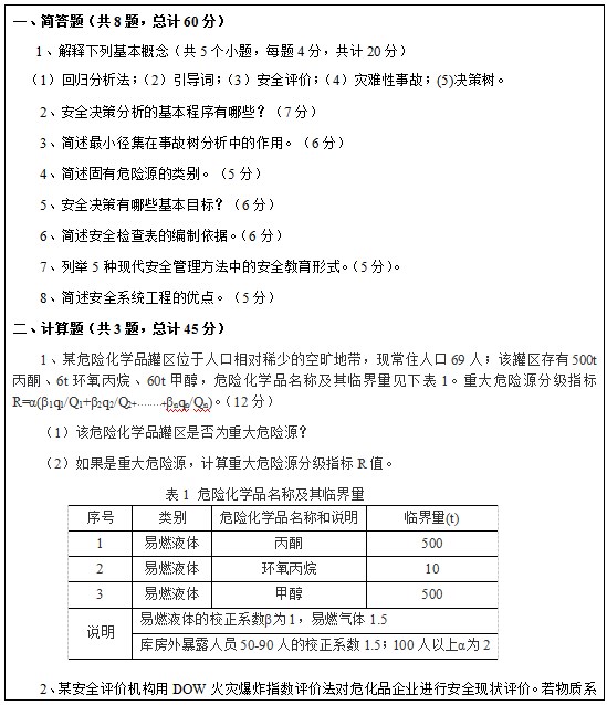 昆明理工大学2020年考研真题：安全系统工程