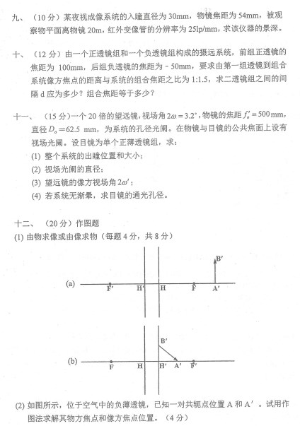 南京理工大学2020年考研真题：光学工程