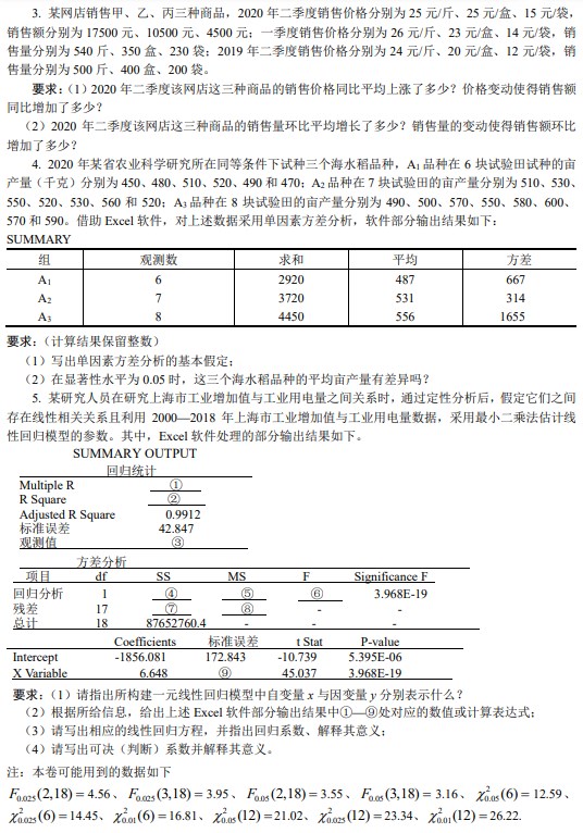 南京审计大学2021年考研真题：统计学