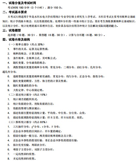华北水利水电大学2024年硕士研究生入学考试初试科目考试大纲